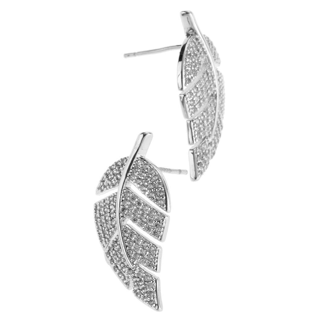 Fashion  Rhinestone Simple Leaf Women Bridal Jewelry Ear Stud Earrings