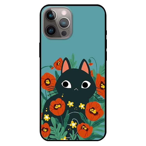 Ốp lưng dành cho Iphone 12 Mini - Iphone 12 - Iphone 12 Pro - Iphone 12 Pro Max - Mèo Đen Hoa Đỏ