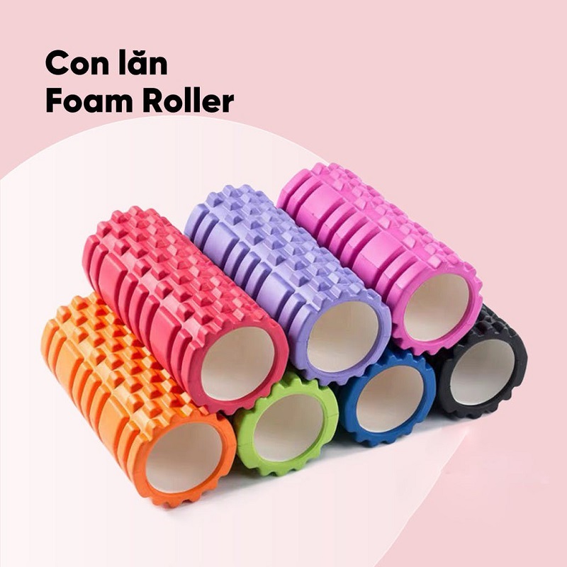 Con lăn Yoga Massage Foarm Roller, ống trụ lăn xốp gai dẹt 33 x 14cm giãn cơ có gai roam rollet cao cấp chịu lực cao