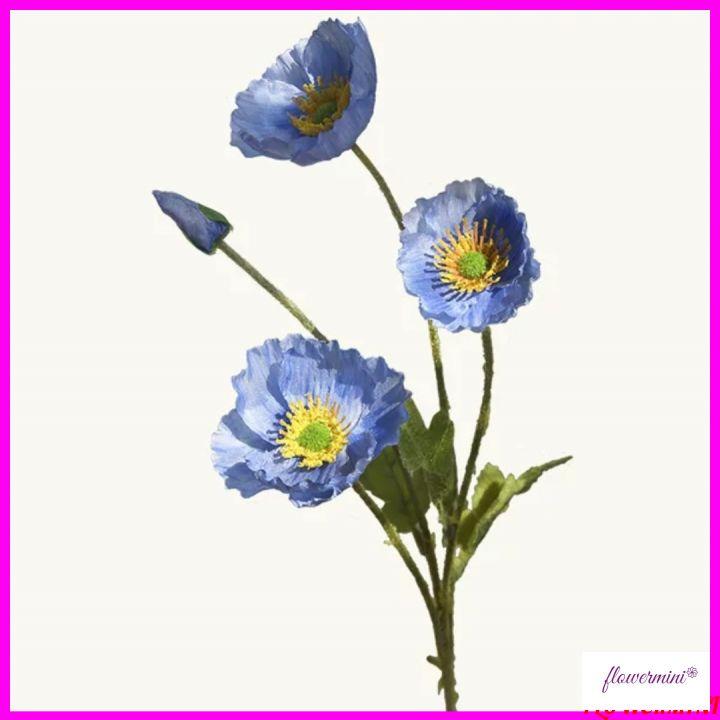 Hoa giả, cành hoa anh túc 3 bông trang trí nhà cửa dài 60cm Flowermini AT-01