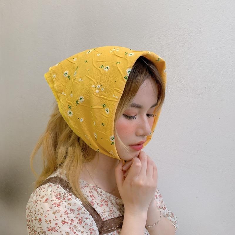 Khăn bandana hoa cỏ mùa hè Turban hoa kích thước 50x50cm vải mềm xinh xắn Tiemmaykeokeo
