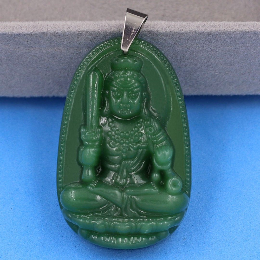 Mặt Dây Chuyền Phật Bất Động Minh Vương Đá Thạch Anh Xanh Lá Size Nhỏ 3.6cm & Size Lớn 5cm- Tặng Kèm Móc Inox - Phong Thủy 868 - May Mắn - Bình An