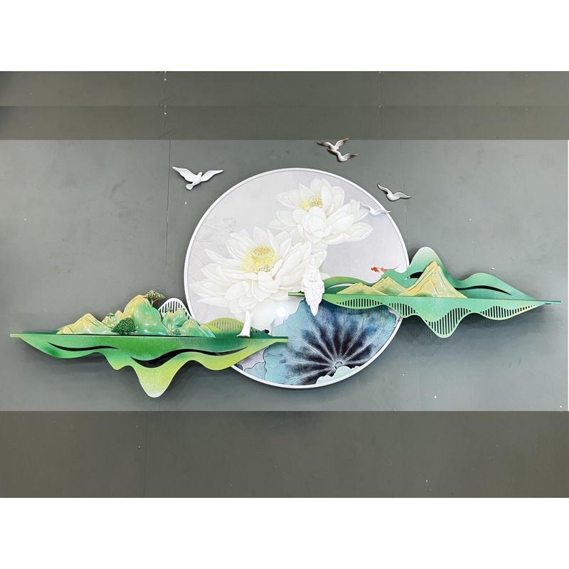 Tranh sắt treo tường nghệ thuật, trang decor trang trí hoa xanh cao cấp - PD04