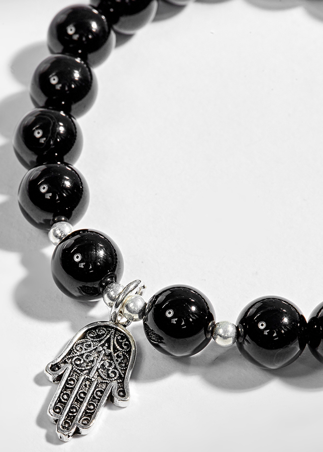 Vòng Tay Đá Obsidian Phối Bàn Tay Hamsa Bạc Ngọc Quý Gemstones