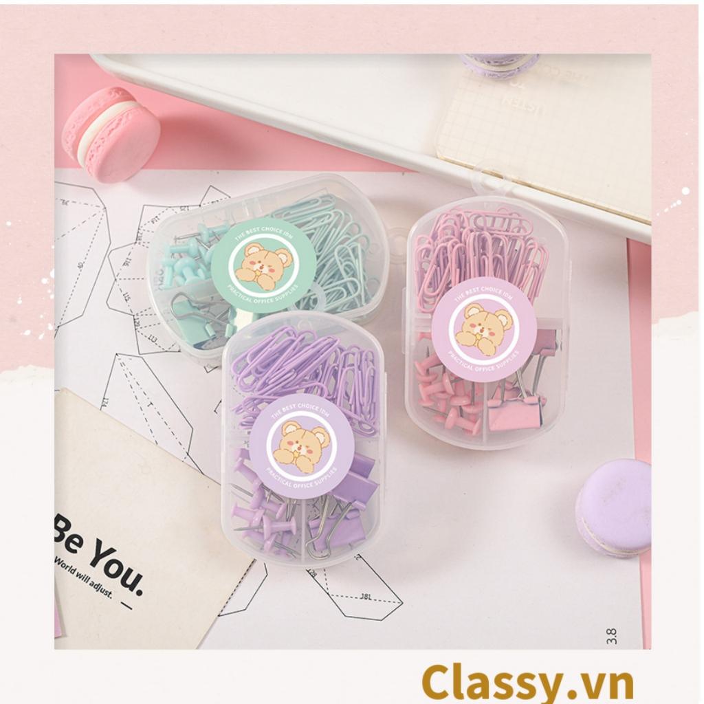 Hộp Ghim giấyClassy , kẹp giấy hộp ba ngăn 3 kích thước nhỏ, vừa, lớn tông màu pastel văn phòng phẩm tiện lợi PK1423