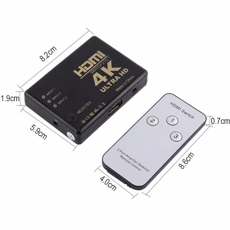 Bộ Chuyển Đổi Hdmi Kèm Điều Khiển Từ Xa 4k 2k 1080p Fhd 3 Đầu Vào 1 Ra 3 Sang 1