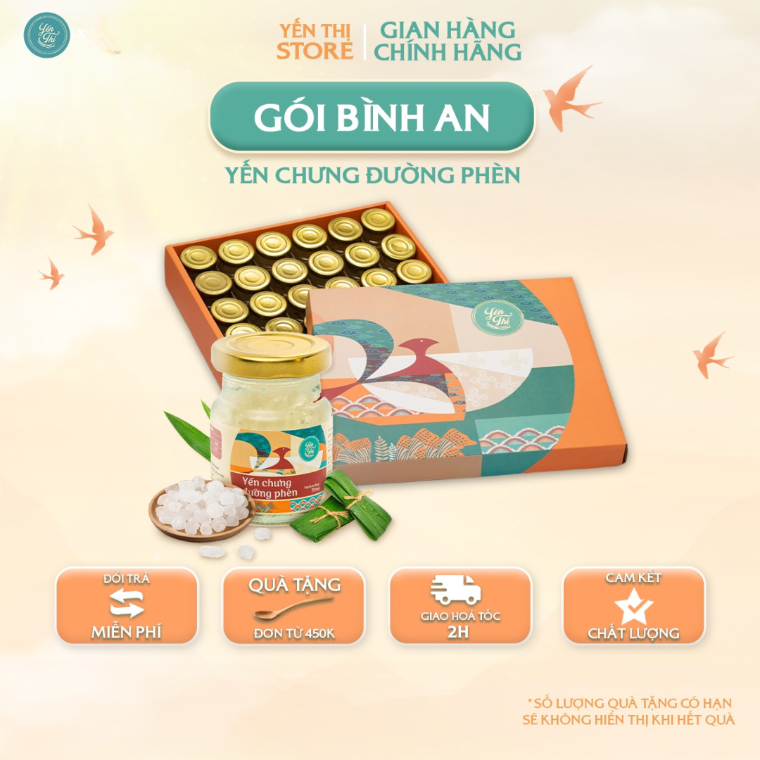 Tặng Muỗng Gỗ Đơn 450Kyến Thị - Gói 30 Hũ Qùa Tặng - 30 Yến - Yến Sào Khánh Hòa - Gói Bình An - 30 Yến Đường