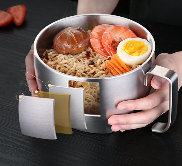 Bát Inox 304 chân không 3 lớp giữ nhiệt có nắp tiện lợi IN60