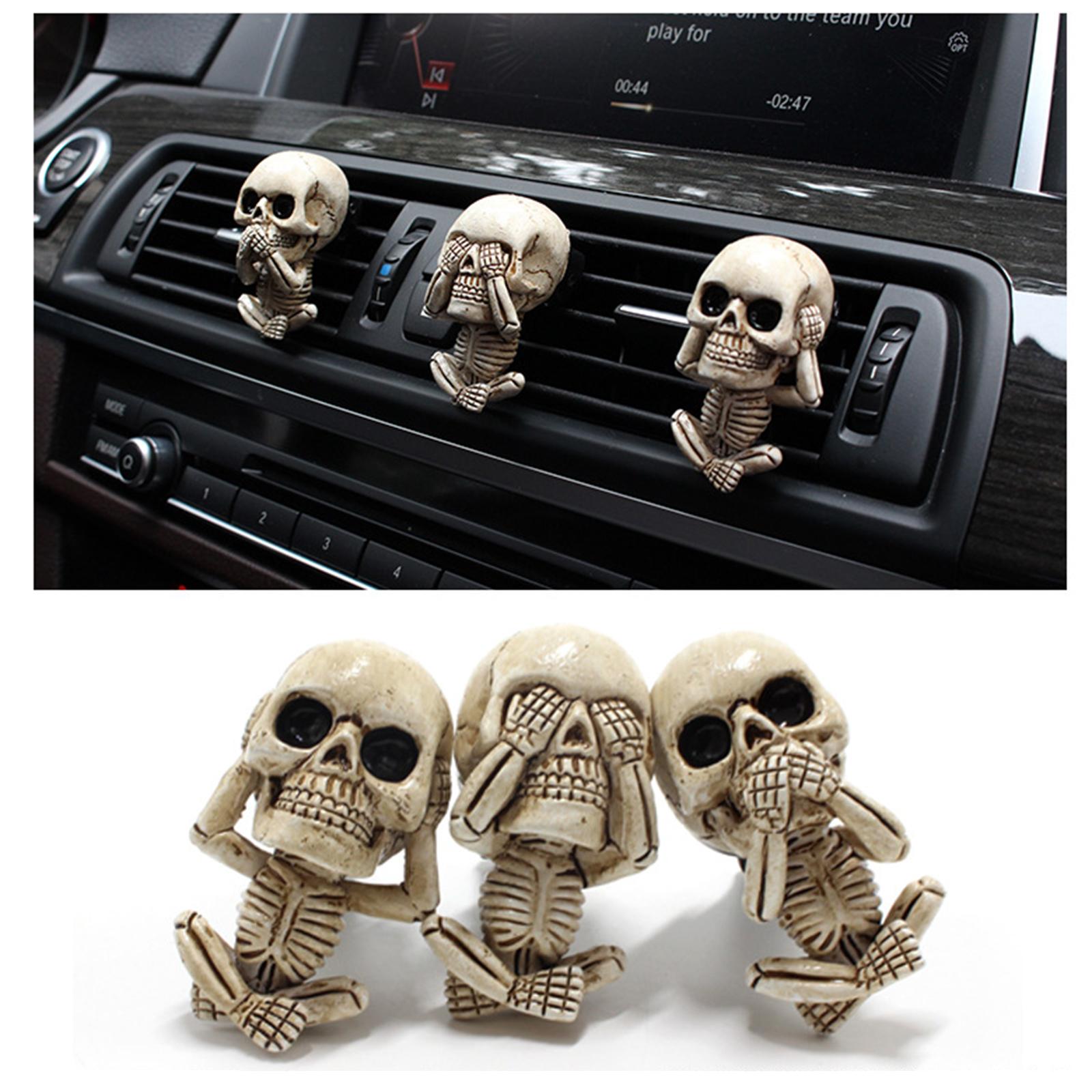 3pcs Car Air Vent Mount Resin Skull Statue Air Freshener Skeleton Ornament