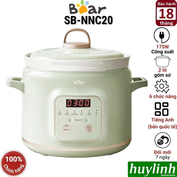 Nồi nấu chậm - nồi tiềm Bear SB-NNC20 - 2 lít - Bản quốc tế - 6 chức năng - Hàng chính hãng