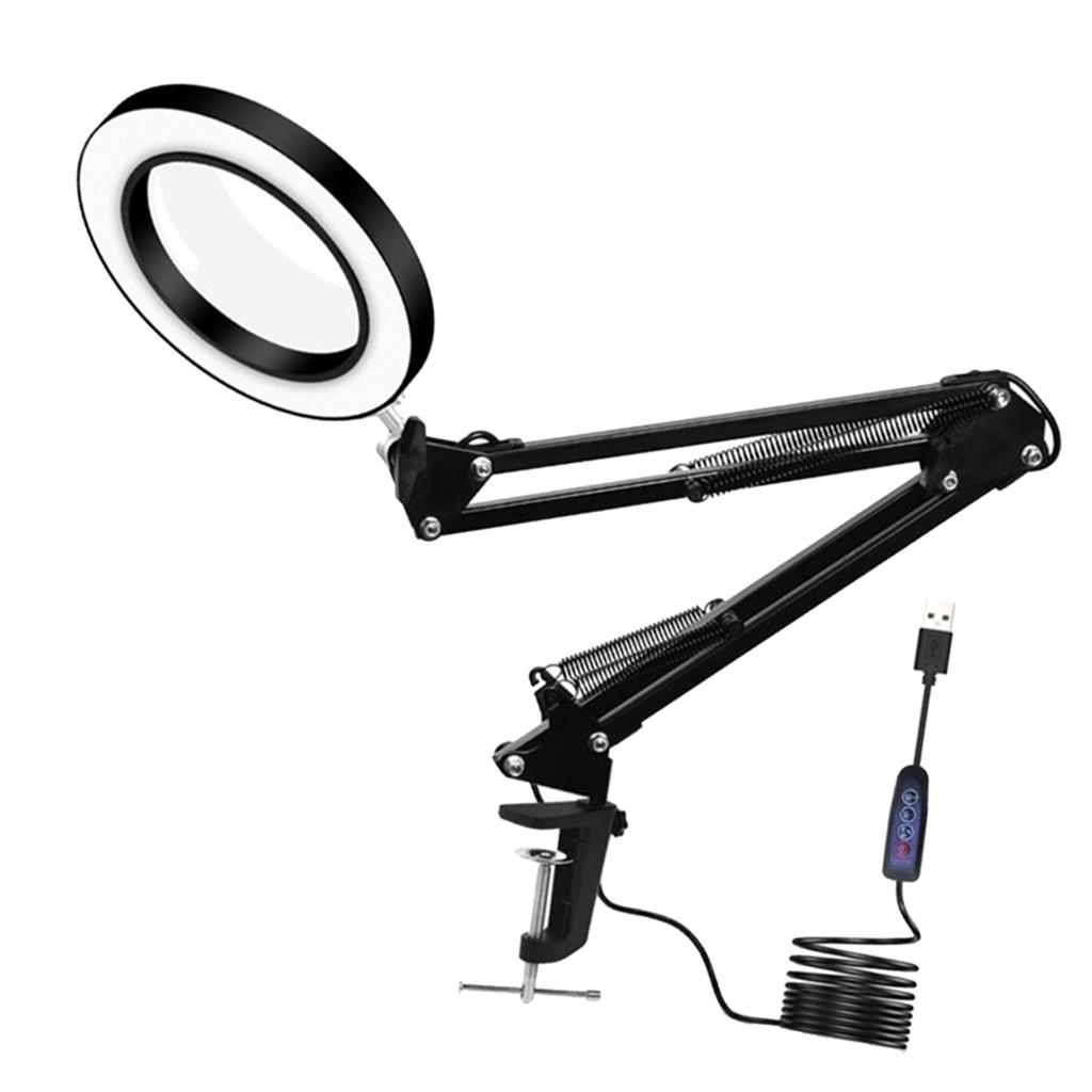 Hilabee Kính Lúp Để Bàn Kẹp 5X Kính Phóng Đại Ống Kính W/Có Thể Điều Chỉnh Xoay Cánh Tay