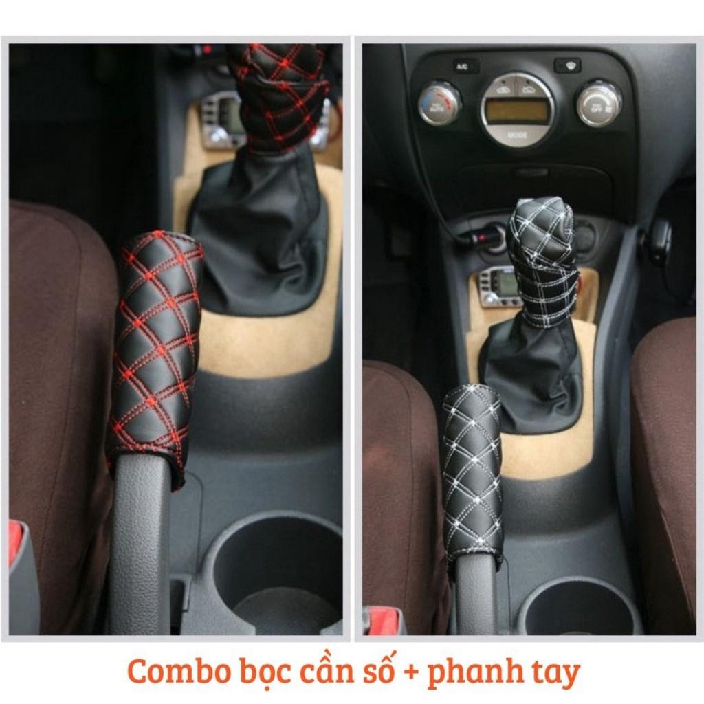 Bộ 2 cái ốp bảo vệ tay phanh cần số ô tô mẫu mới loại dày đẹp chất liệu da PU lắp các xe