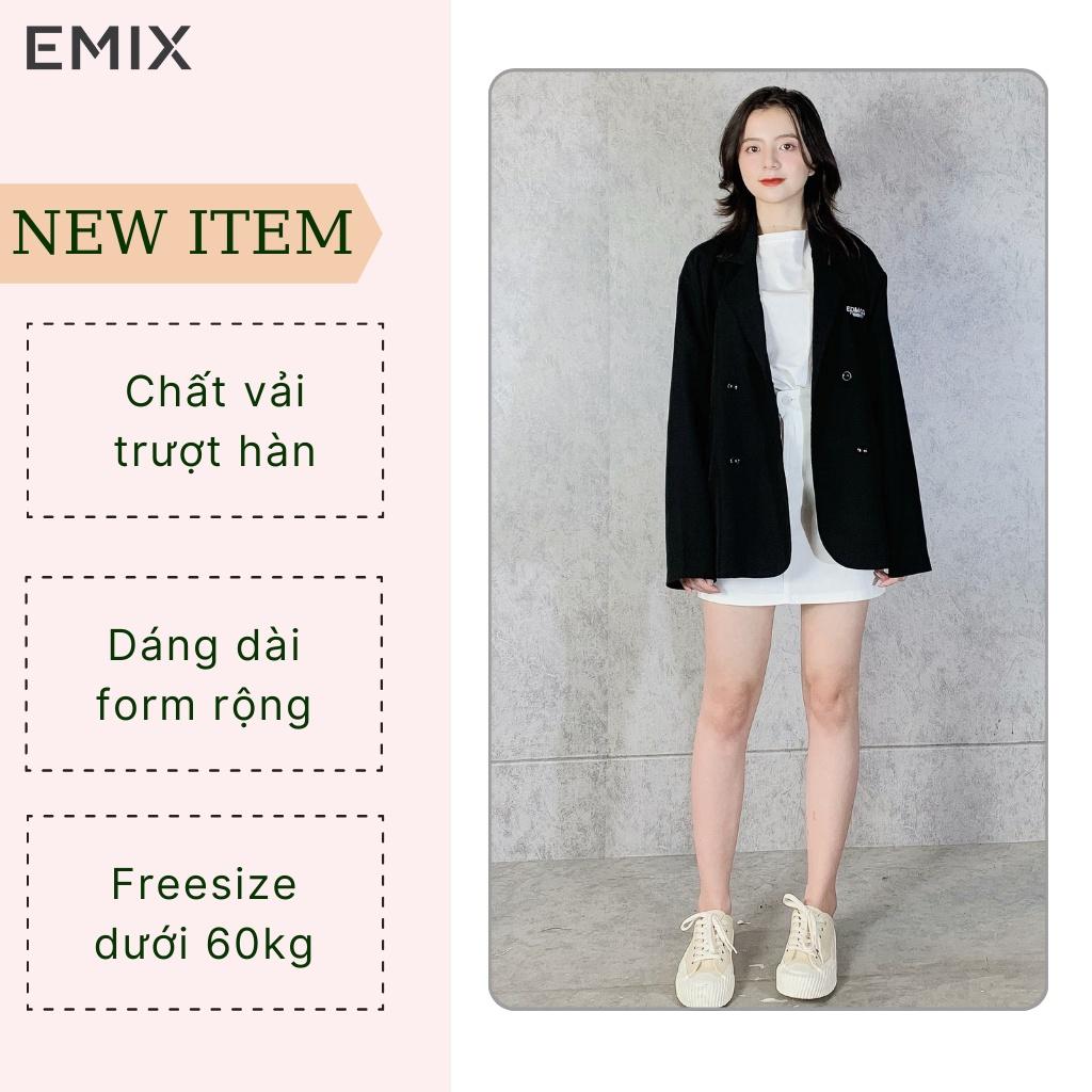 Áo khoác blazer công sở EMIX (màu đen), dáng dài, cổ vest, dài tay, form rộng, freesize, vải 1 lớp KHÔNG LỘ A5574