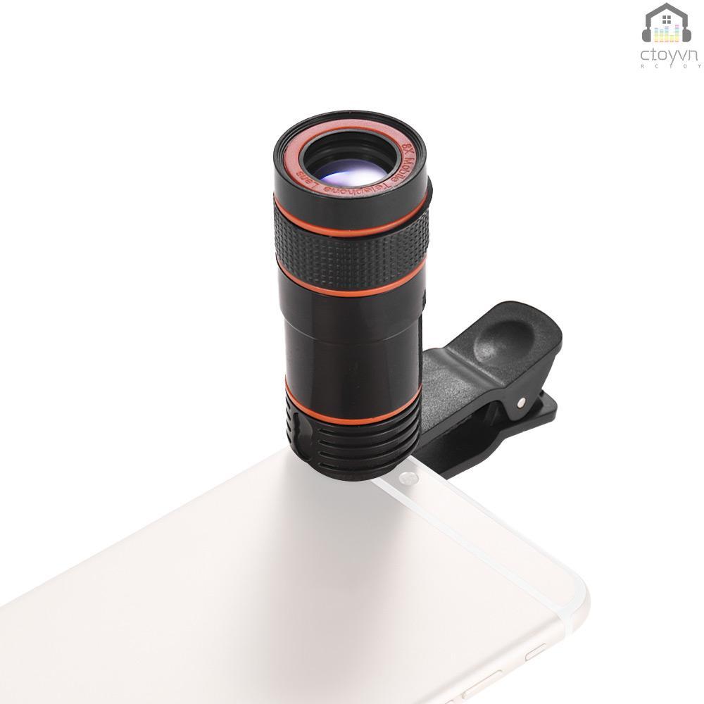 Ống kính phóng to 8 lần có kẹp cho điện thoại iPhone Xiaomi HTC