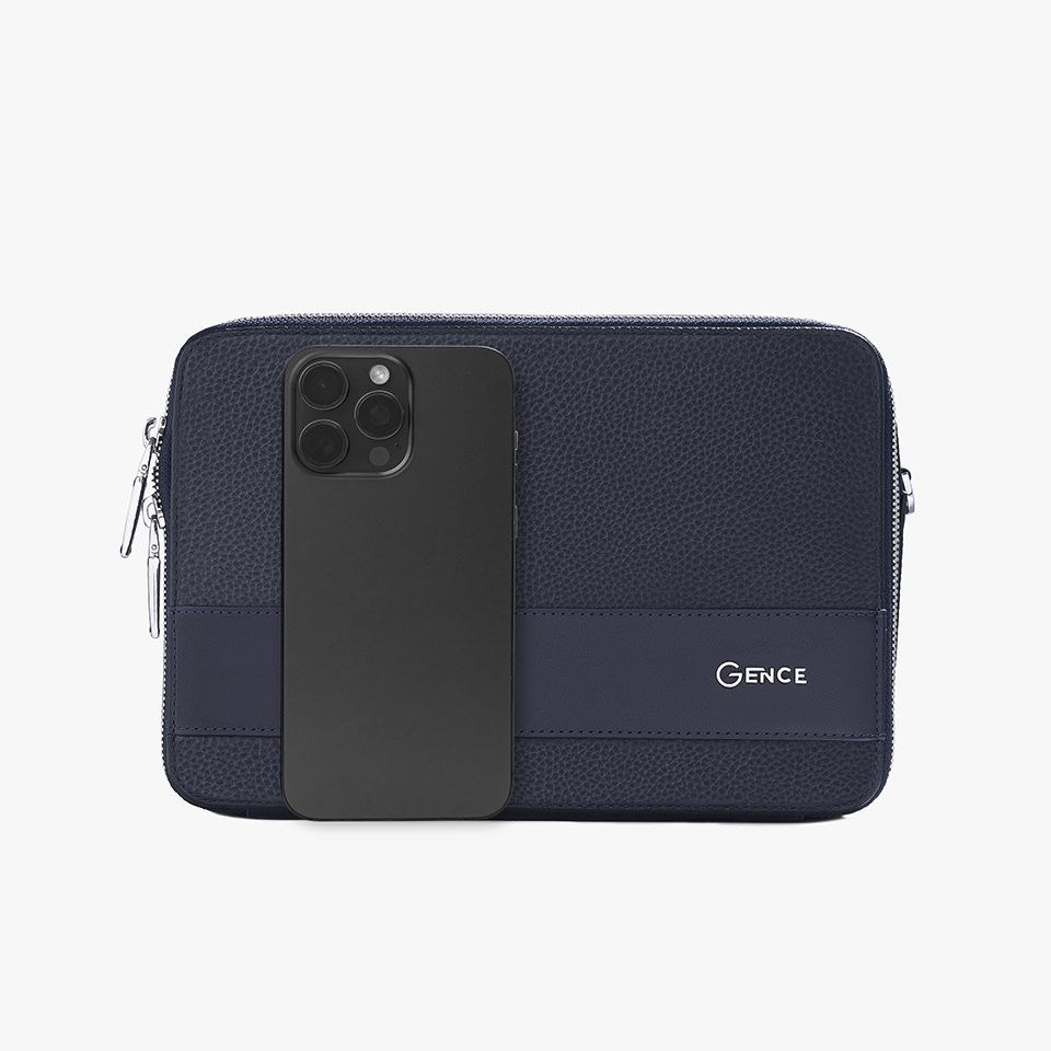 Túi Cầm Tay Nam Đeo Chéo Chính Hãng GENCE TC04 Da Bò Cao Cấp Màu Xanh Navy