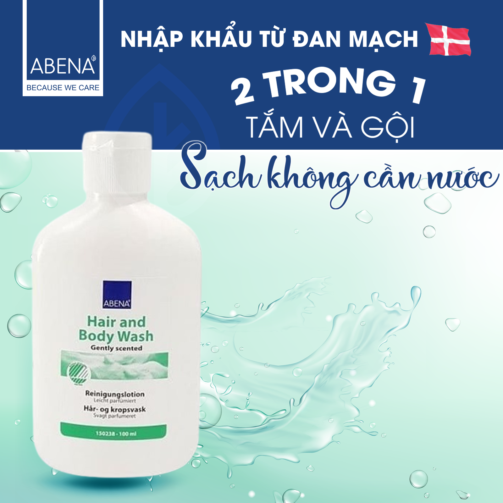 [ 2 TRONG 1: TẮM, GỘI ] - DẦU GỘI KHÔ KHÔNG DÙNG NƯỚC ABENA HAIR &amp; BODY WASH