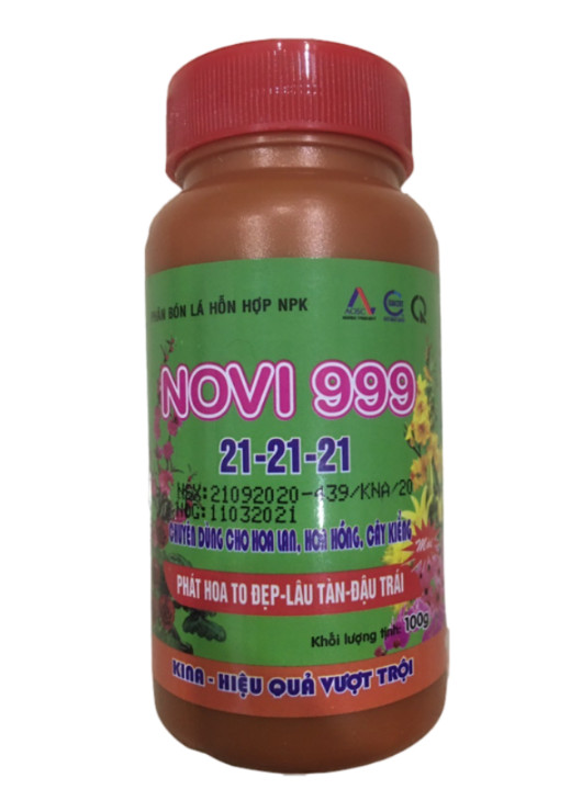 Phân bón lá NOVI 999 21-21-21+TE chuyên cho hoa Lan và cây cảnh giúp Kích nhiều hoa to đẹp lâu tàn - Tăng đậu trái cho cây kiểng Hộp 100g