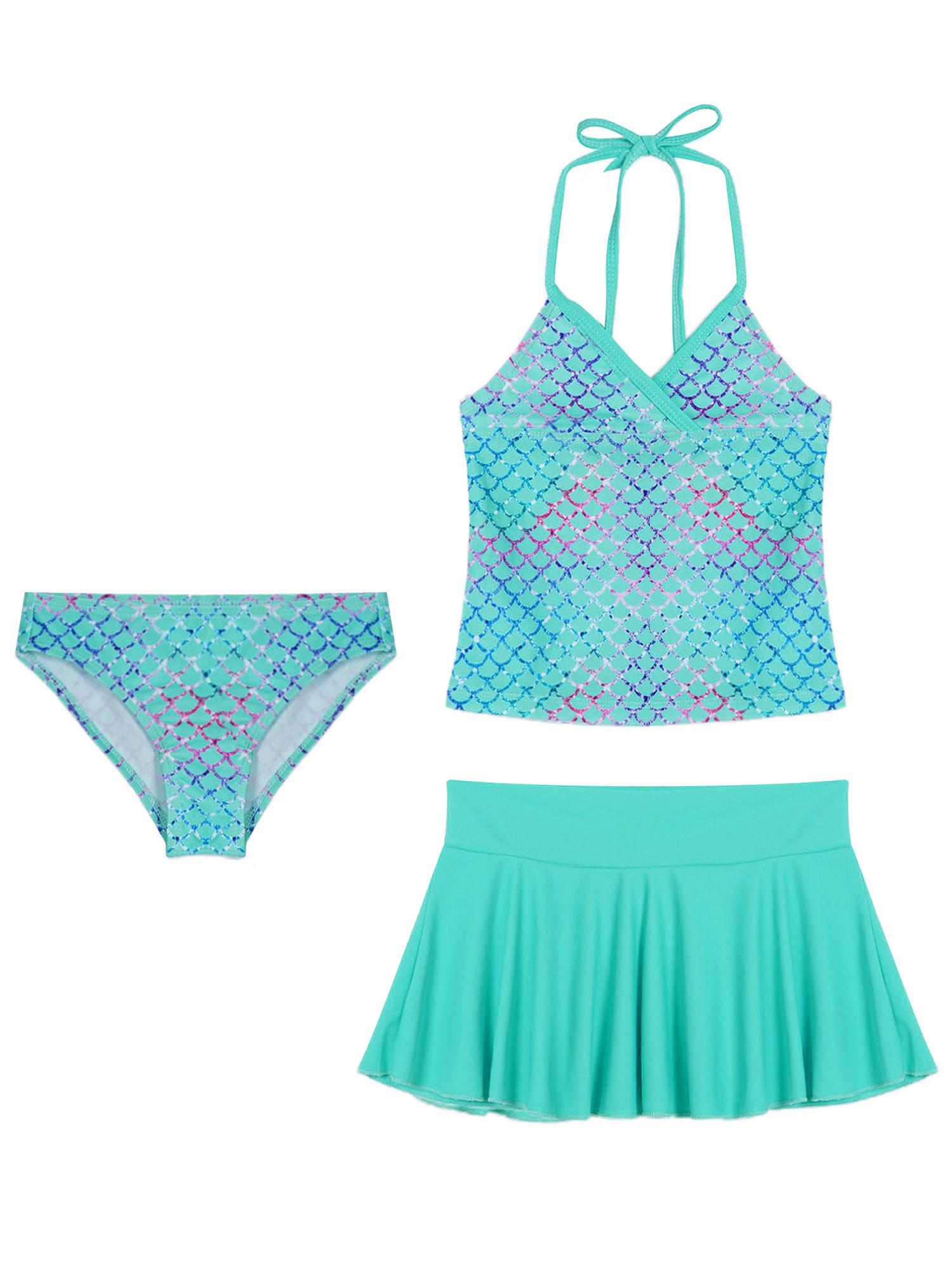 Cô Gái Tuổi Teen Trẻ Em Đồ Bơi Nàng Tiên Cá 3 Bãi Biển Mùa Hè Đồ Bơi Dây Cổ Áo Và Quần Đùi Váy Bộ Áo Tắm Cho trẻ Em