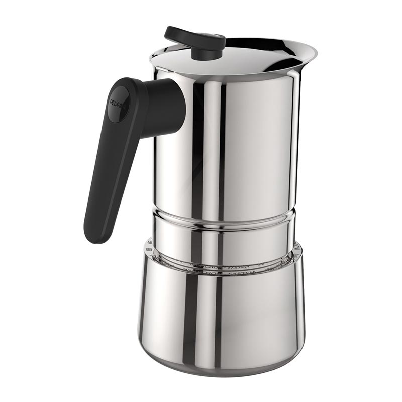 Ấm pha cà phê PEDRINI Steel Moka Induction - Stainless steel 18/10 - 4 cup/ 6 cup [Hàng Chính Hãng ] - Sử dụng được cho bếp từ