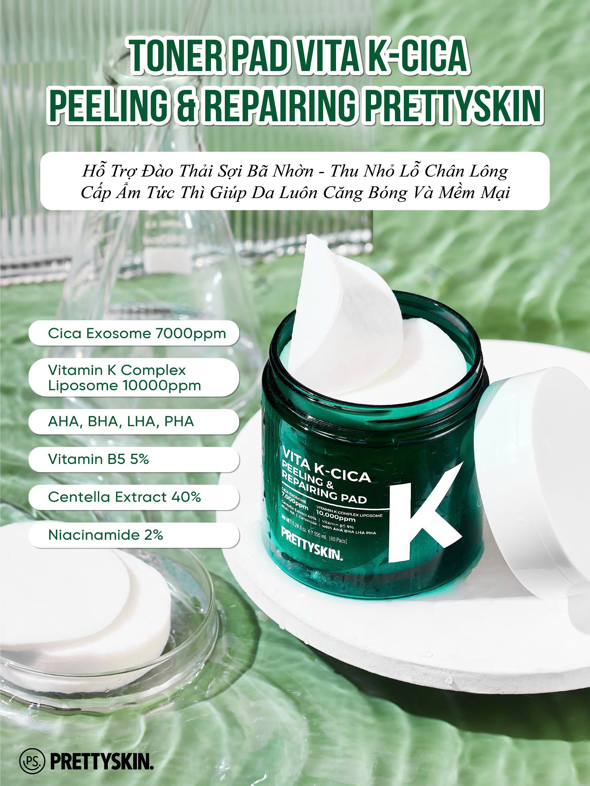 Toner Pad Vita K-Cica Peeling &amp; Repairing Pad Pretty Skin Hàn Quốc 80 miếng
