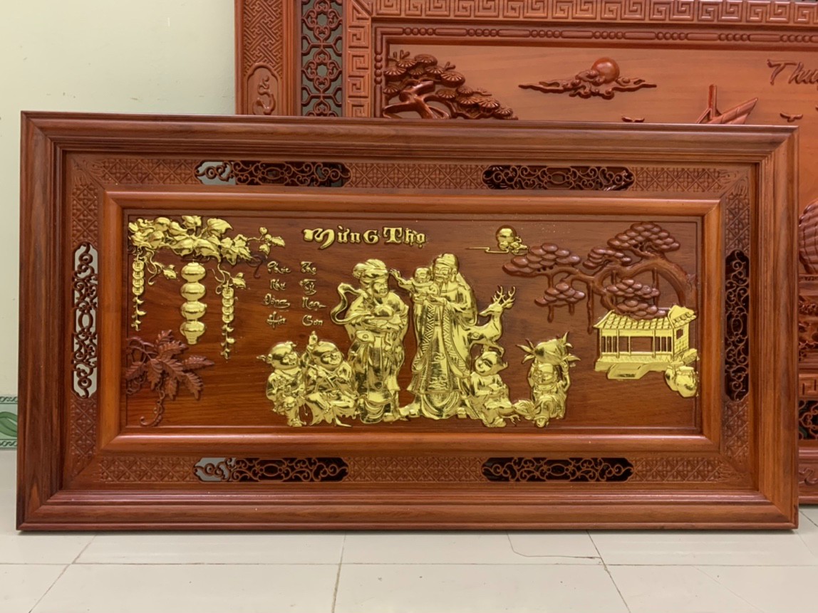 Tranh mừng thọ bằng gỗ hương đỏ kt 67×127×4cm