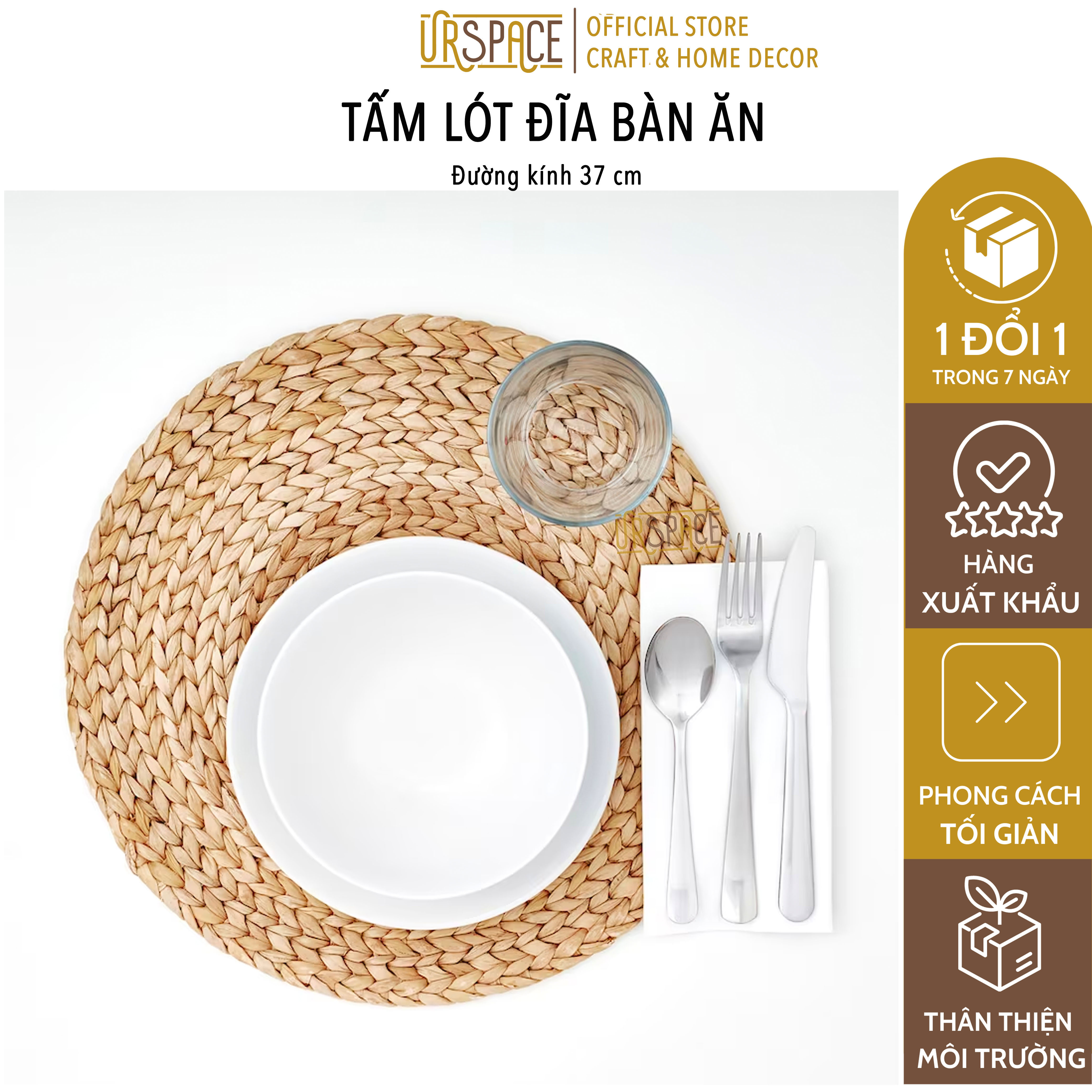 Tấm lót đĩa bàn ăn URSPACE bằng lục bình hình tròn trang trí decor/ ROUND HYACINTH PLACE MAT