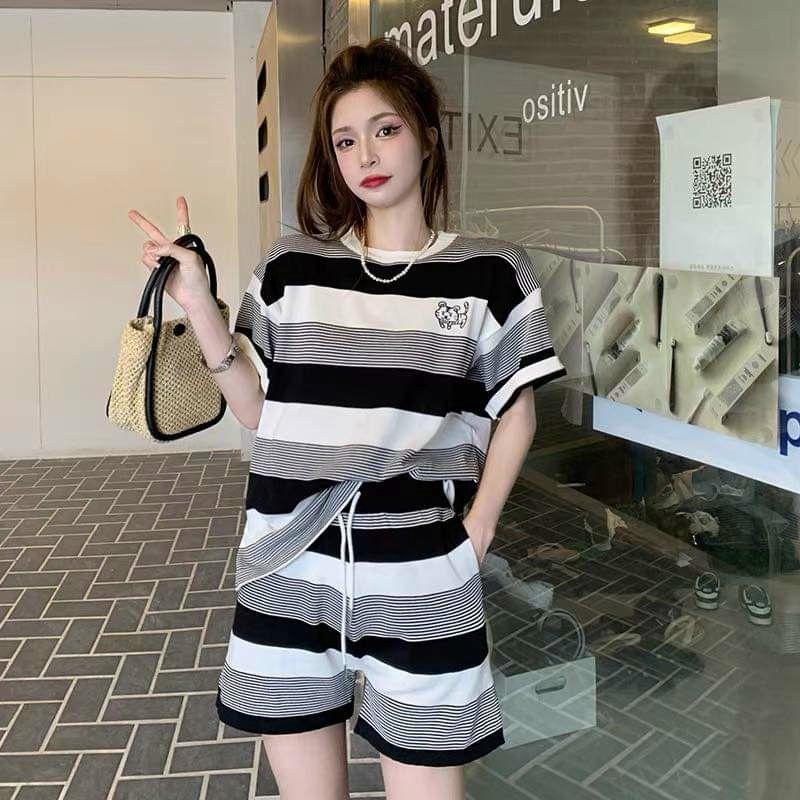 SET BỘ THỜI TRANG FOM RỘNG PHỐI HỌA TIẾT SỌC