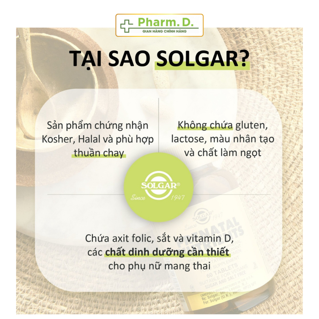 Viên Uống Bổ Sung Vitamin Tổng Hợp Cho Phụ Nữ Mang Thai Và Sau Sinh Solgar Prenatal Nutrients