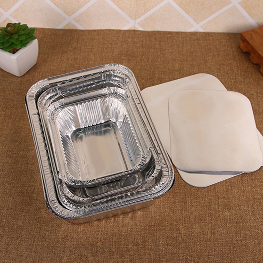 Khay giấy bạc - Set 10 khay / dùng 1 lần / có nắp / 1 ngăn / hình chữ nhật / Sài Gòn