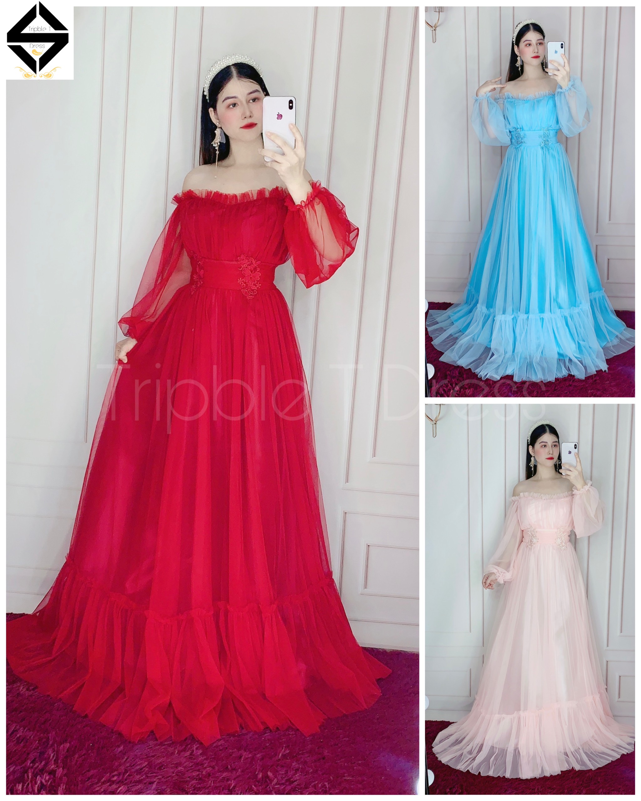 Đầm maxi dự tiệc mặc cưới TRIPBLE T DRESS - size M/L ( ảnh/video thật ) MS165Y