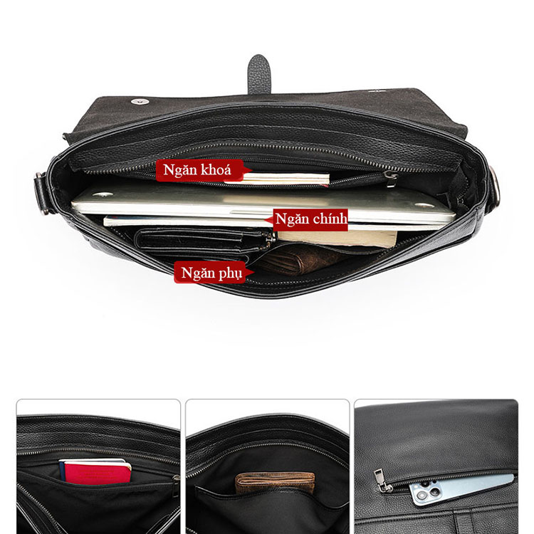 Túi đeo chéo nam  vừa laptop 13.3inch BHM6134 chuẩn da bò thật