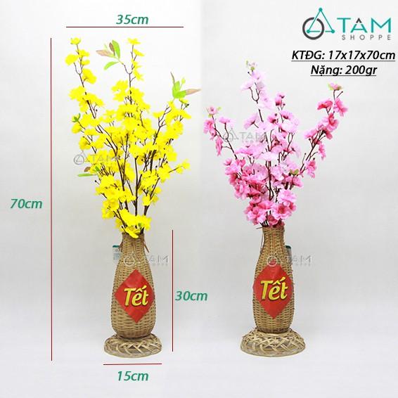 Lọ hoa mai đào handmade bằng tre có đế T-HOA-15