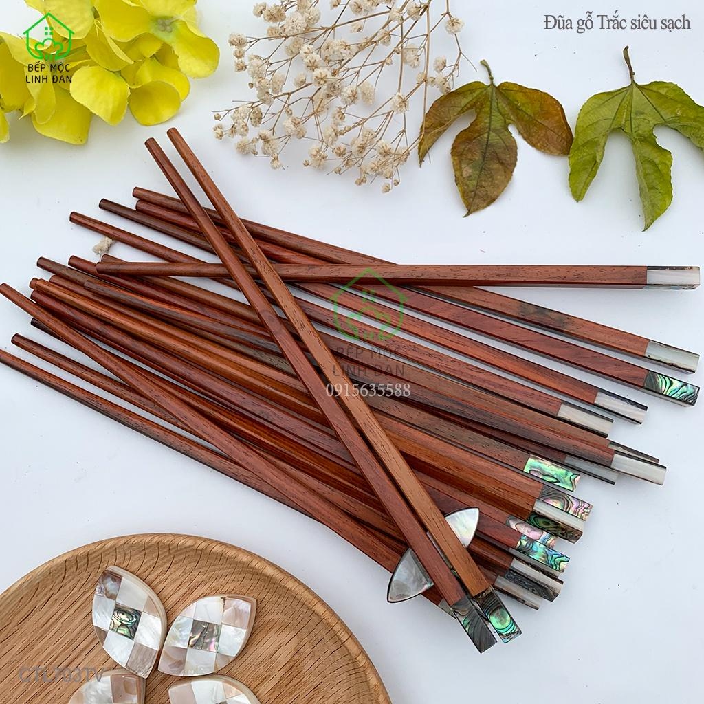 Đũa Gỗ Trắc Tự Nhiên Cẩn Ốc Bào Ngư HAHANCO Bộ 10 Đôi Vuông