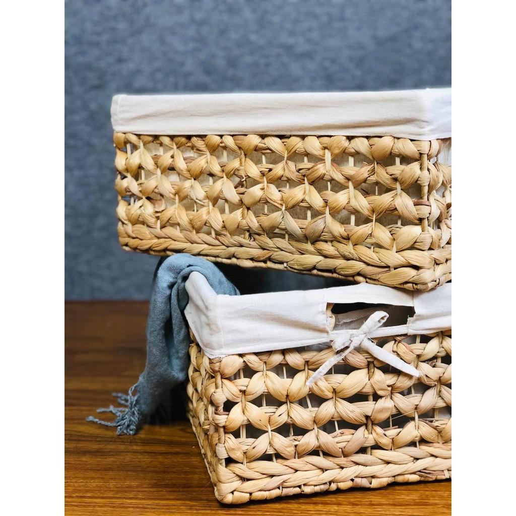 Hộp lục bình, sọt lục bình để đồ, decor trang trí nhà cửa, giỏ bèo đựng đồ kèm vải lót sang trọng