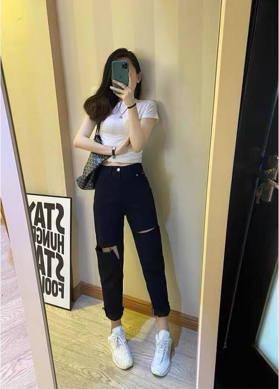QUẦN JEAN NỮ BAGGY ỐNG RỘNG MÀU ĐEN TUYỀN VẢI MỀM KHÔNG CO DÃN