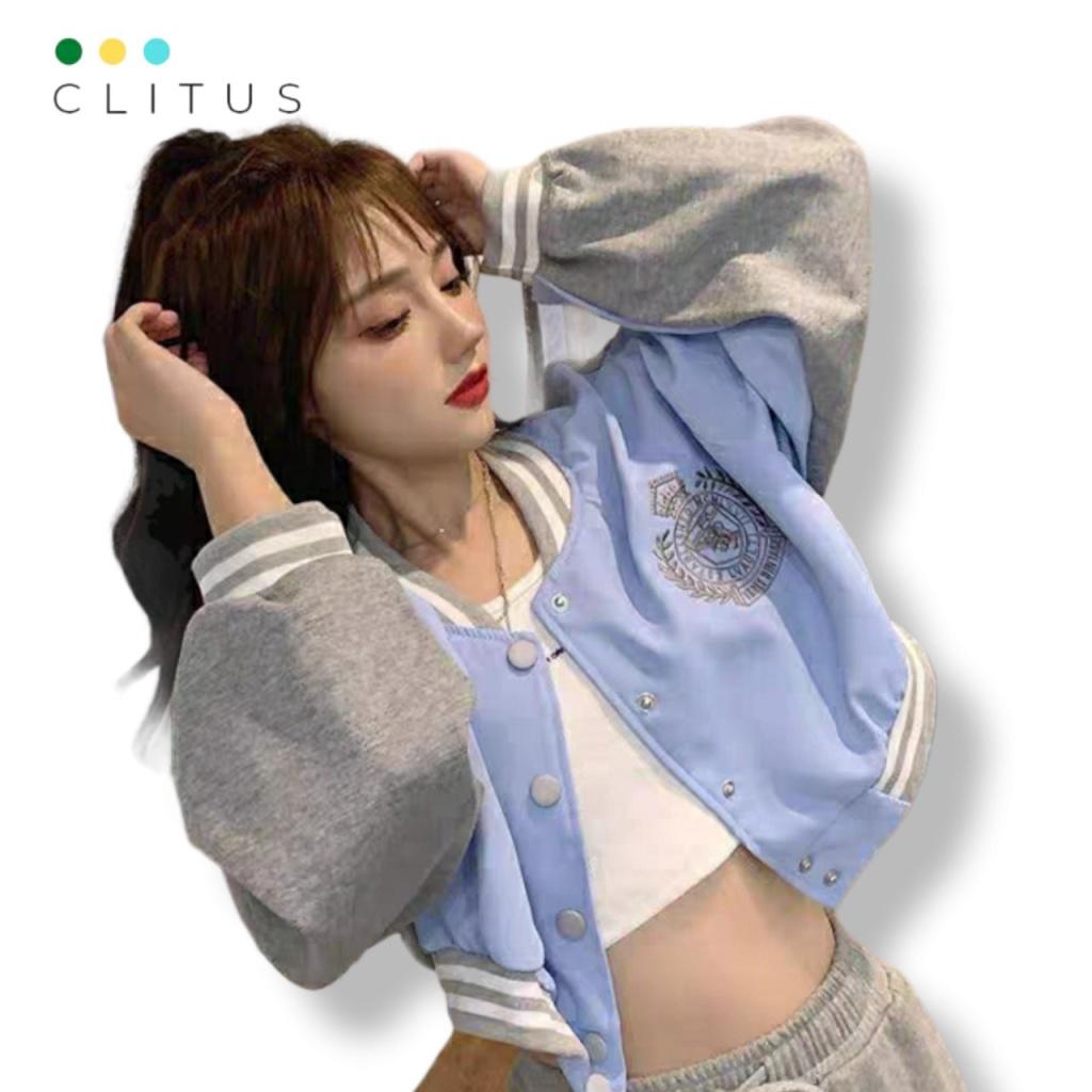 Áo Khoác Bomber Nữ Form Croptop Cúc Bấm 2 Lớp Dày Mịn Siêu Đẹp - CLITUS FASHION