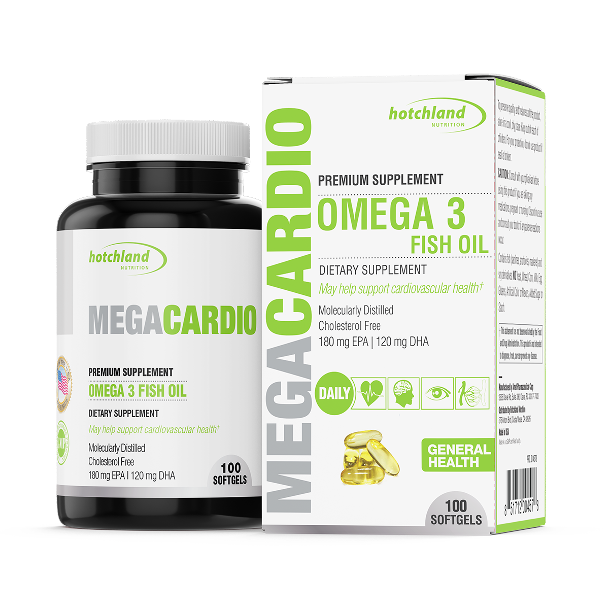 Viên uống dầu cá Omega 3 - Hỗ trợ bổ não, cải thiện thị lực, giảm Cholesterol, Hotchland MegaCardio-Hàng chính hãng [Hộp 100 Viên]-HL4578 