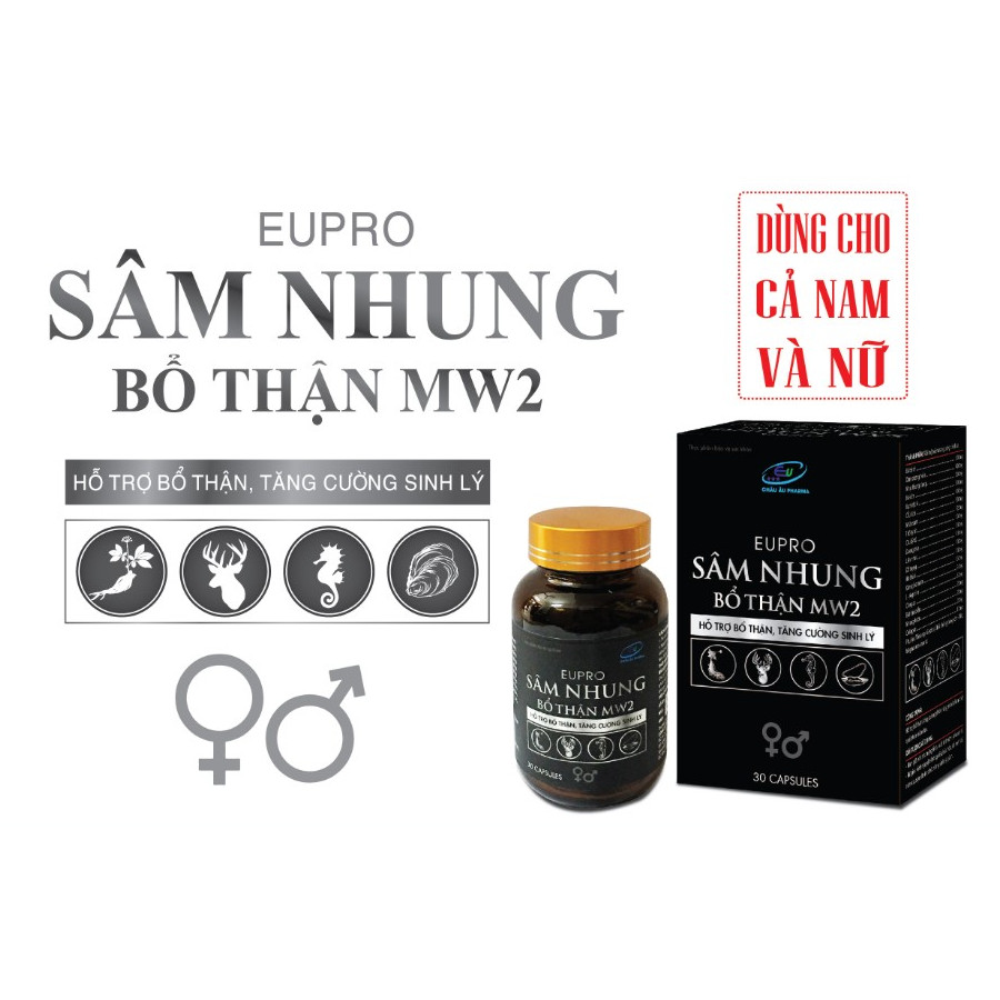 Sâm Nhung Bổ Thận Mw2 - Khỏi Lo Vấn Đề Sinh Lý - Dùng Cho Cả Nam Và Nữ - Tiêu Chuẩn Châu Âu - Lọ 30 Viên