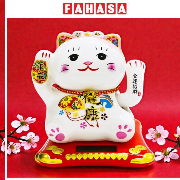 Tượng Mèo Thần Tài Vẩy Tay 12 cm - Trang Trí Tết - T87 - Tai Mèo Màu Hồng