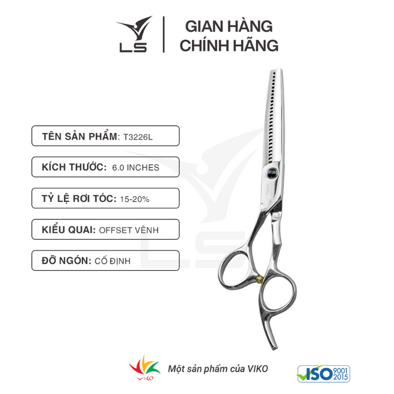 Kéo tỉa tóc LS T3226L tỷ lệ rơi tóc 15-20% quai offset vênh đỡ ngón cố định -tặng bao da và bộ vệ sinh kéo