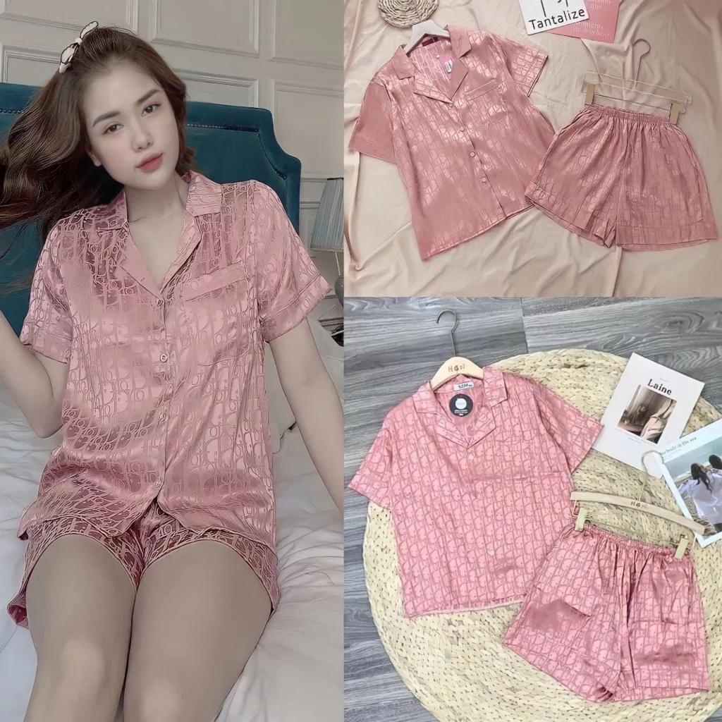 Bộ Pijama Nữ Cộc Tay Cổ Bẻ Cúc Cài Lụa Satin