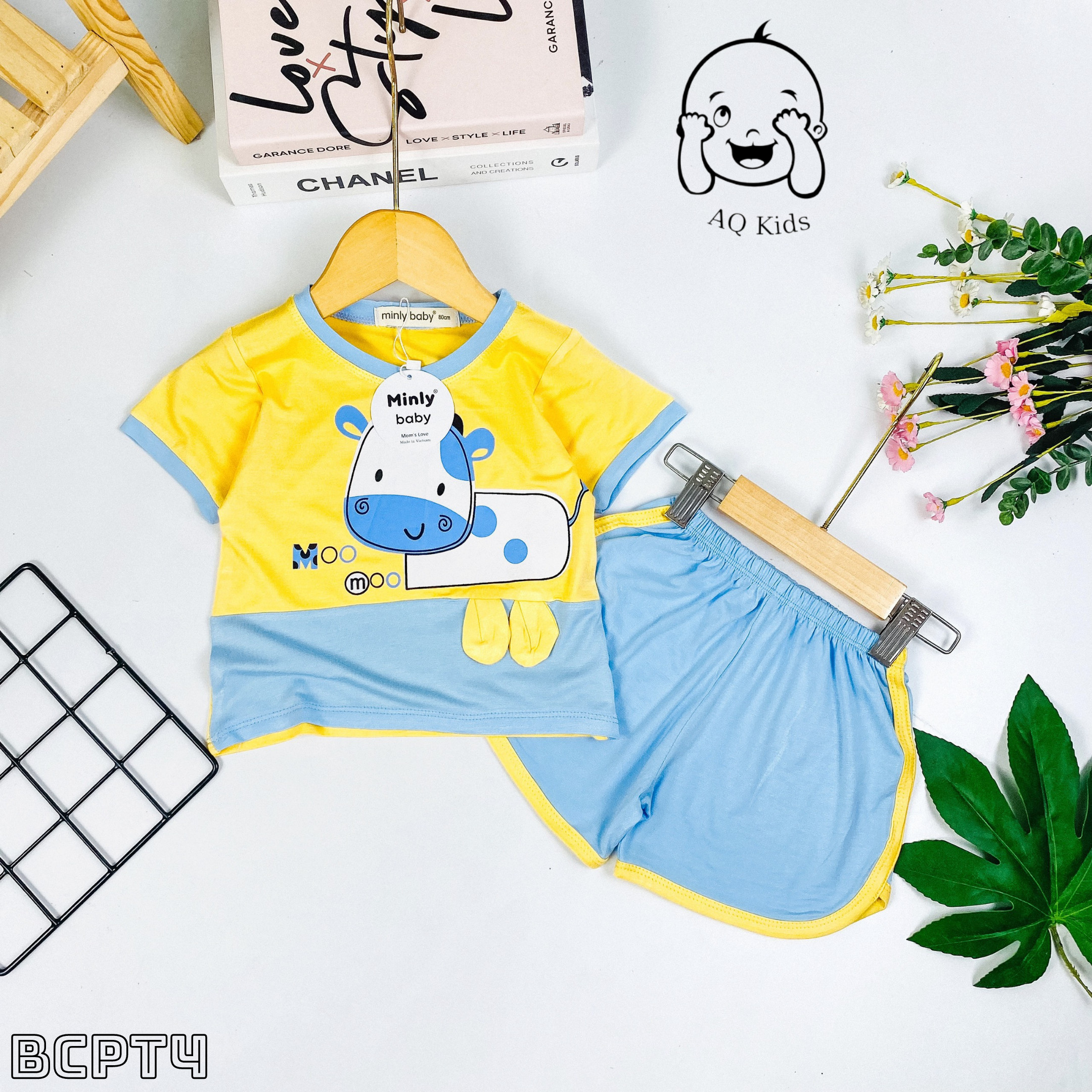 Bộ Cộc Tay THUN LẠNH MINKY MOM In Hình Toàn Thân Dễ Thương Cho Bé