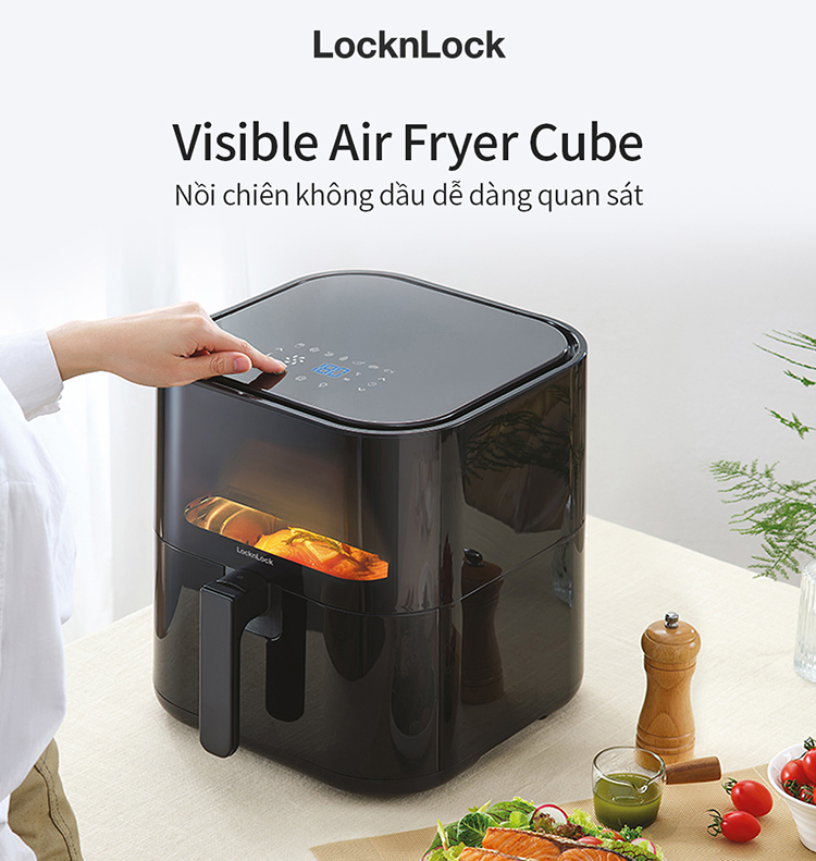 Nồi Chiên Không Dầu Locknlock Visible Air Fryer CUBE EJF996BLK - Hàng Chính Hãng