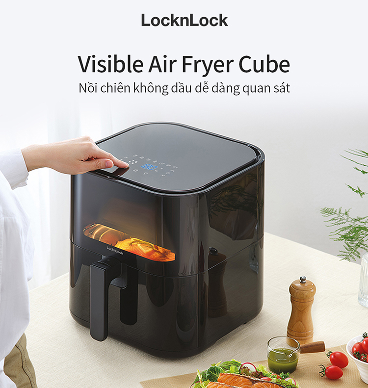 Nồi Chiên Không Dầu Locknlock Visible Air Fryer CUBE EJF996BLK (5.5 Lít) - Hàng Chính Hãng