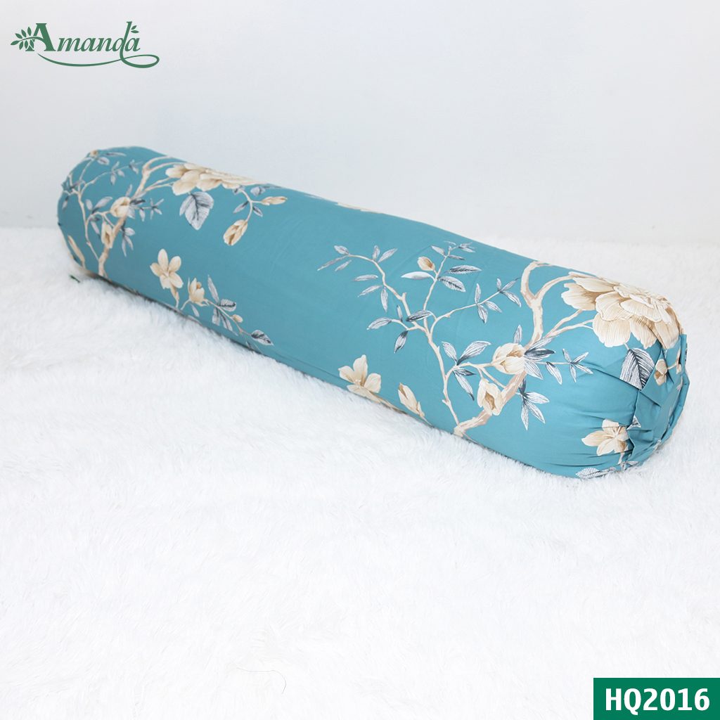 Vỏ gối ôm 35*105cm Amanda HQ2016, chất liệu cotton lụa satin Hàn Quốc họa tiết được in bằng công nghệ hiện đại