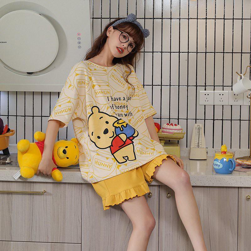 Set bộ đồ mặc nhà, đồ ngủ thun cotton in hình siêu xinh kèm ảnh thật