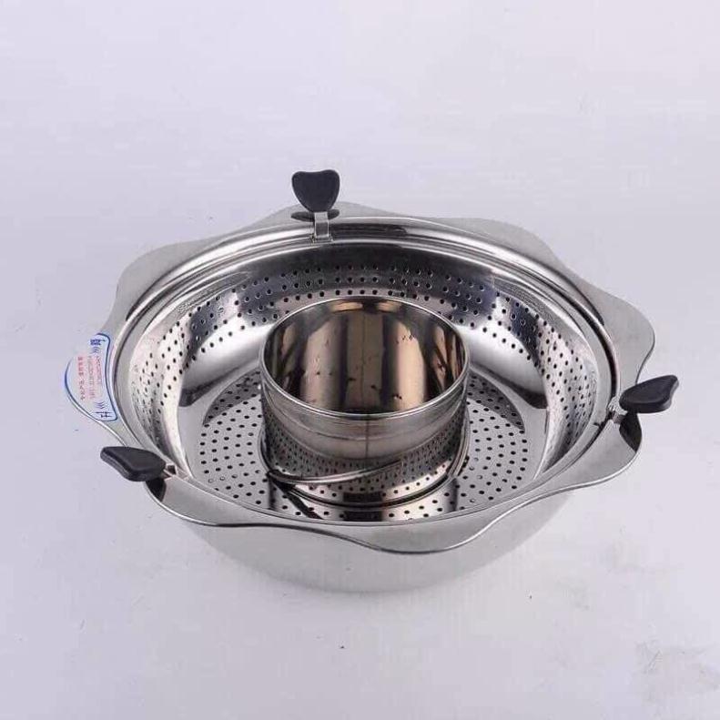 Nồi lẩu xoay inox 2 trong 1 cao cấp sz 32cm DÙNG CHO MỌI LOẠI BẾP