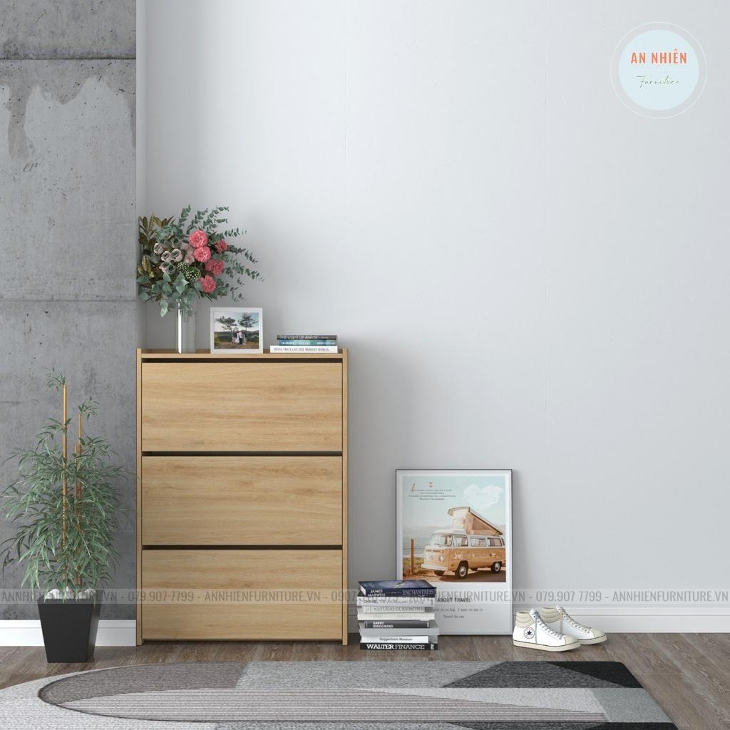 Tủ Giày Dép Gỗ - Kệ Giày Canh Lật Cao Cấp 3 Tầng 6 Ngăn  - Dài 80cm Rộng 25cm