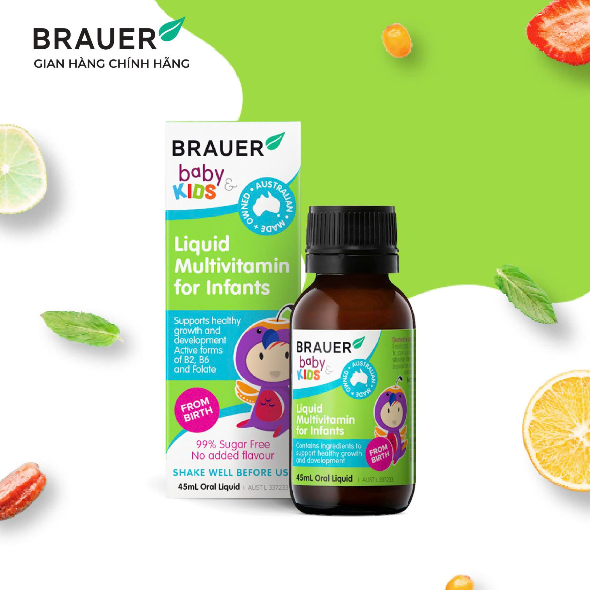 Siro Brauer hỗ trợ bổ sung Vitamin tổng hợp cho trẻ sơ sinh Liquid Multivitamin for Infants 45ml