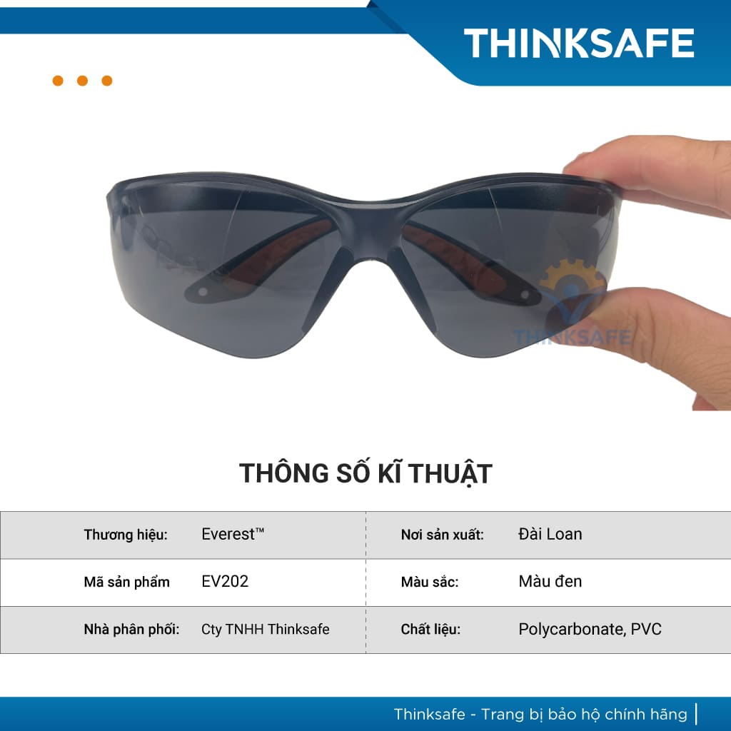 Mắt kính bảo hộ lao động Everest Thinksafe, Kính bảo vệ mắt trong suốt, chống bụi, chống tia UV, dùng đi đường - EV202